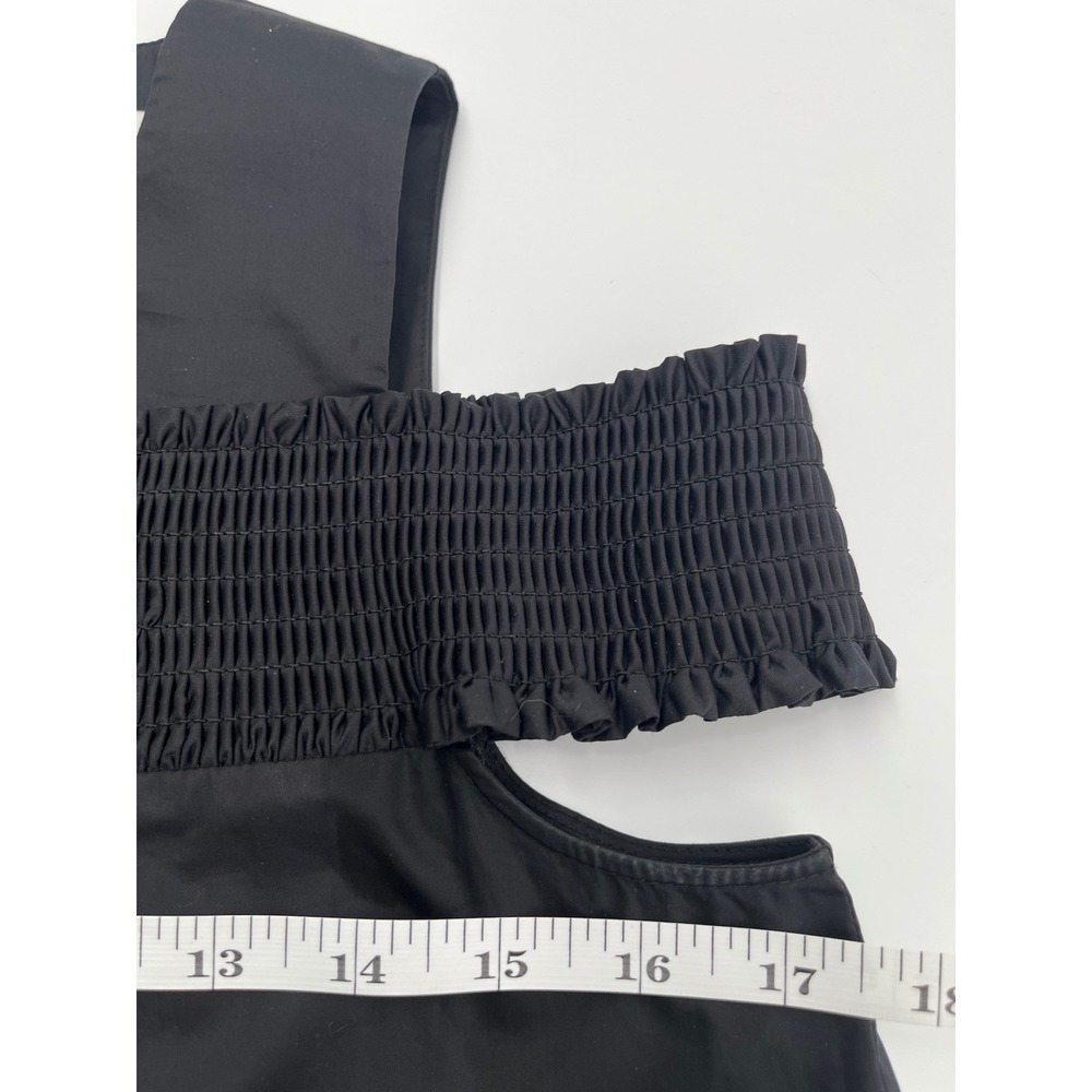 Tibi Black Cotton Smocked Cold Shoulder Peplum Top Minimalist Quiet Luxury Sz 00 - Picture 7 of 8